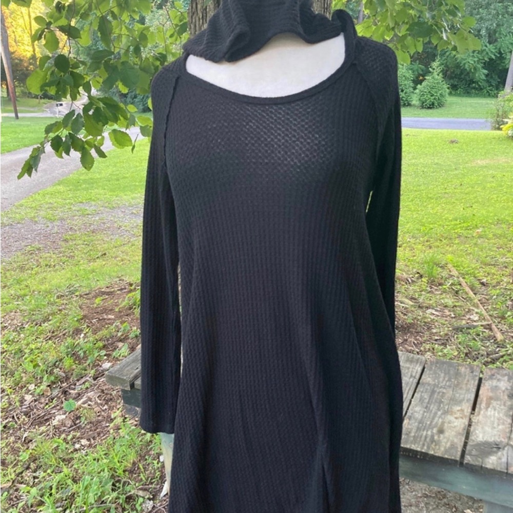 LAZY SUNDAYS BLACK HOODED PULLOVER DRESS WOMENS SMALL